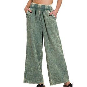 Zenana Washed Double Gauze Elastic Band Waist Pants